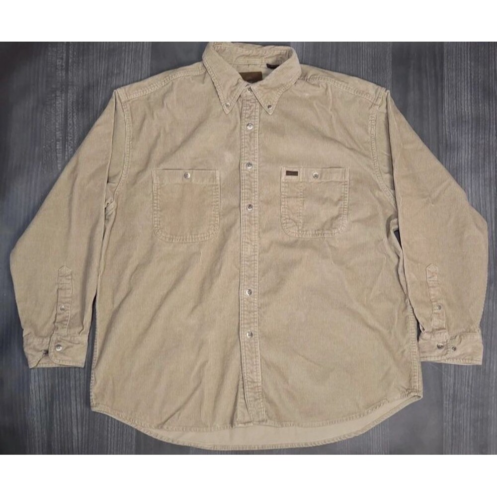 St John's Bay Button Down Corduroy Shirt Tan Brown Long Sleeve Mens XL